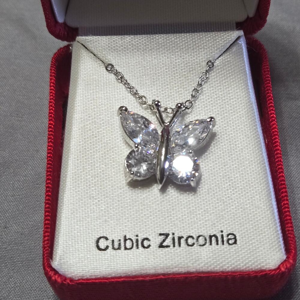 Cubic Zirconia Butterfly Pendant Necklace